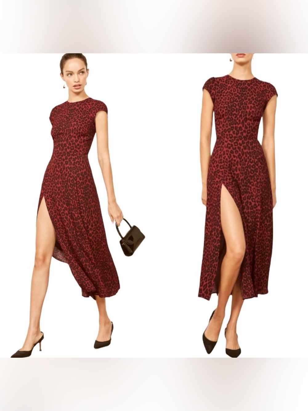Reformation Gavin Cutout Back Midi Dres 0 Wildcat Red Leopard Back Cutout Slit